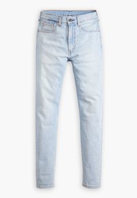 Ljusblå jeans i denim, med rak bendesign, fem fickor och knäppning. Lätt urblekt textur genom hela plagget.