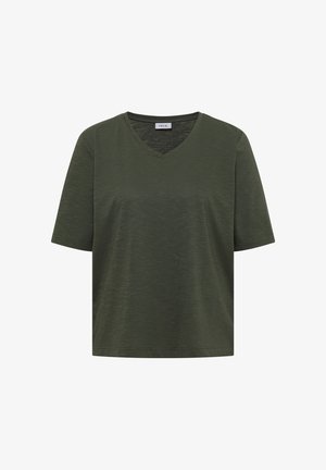 Cecil, BASIC T-SHIRT WITH SHORT-SLEEVE AND V-NECK - T-shirt basic - khaki