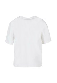 Hvid bomulds t-shirt med korte ærmer, rund hals og lige kant. Stoffet er glat uden synlige mønstre eller accenter.