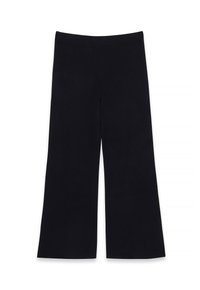 Pantalons larges noirs en tissu texturé, avec une taille lisse et sans matériel visible. Design classique et polyvalent.