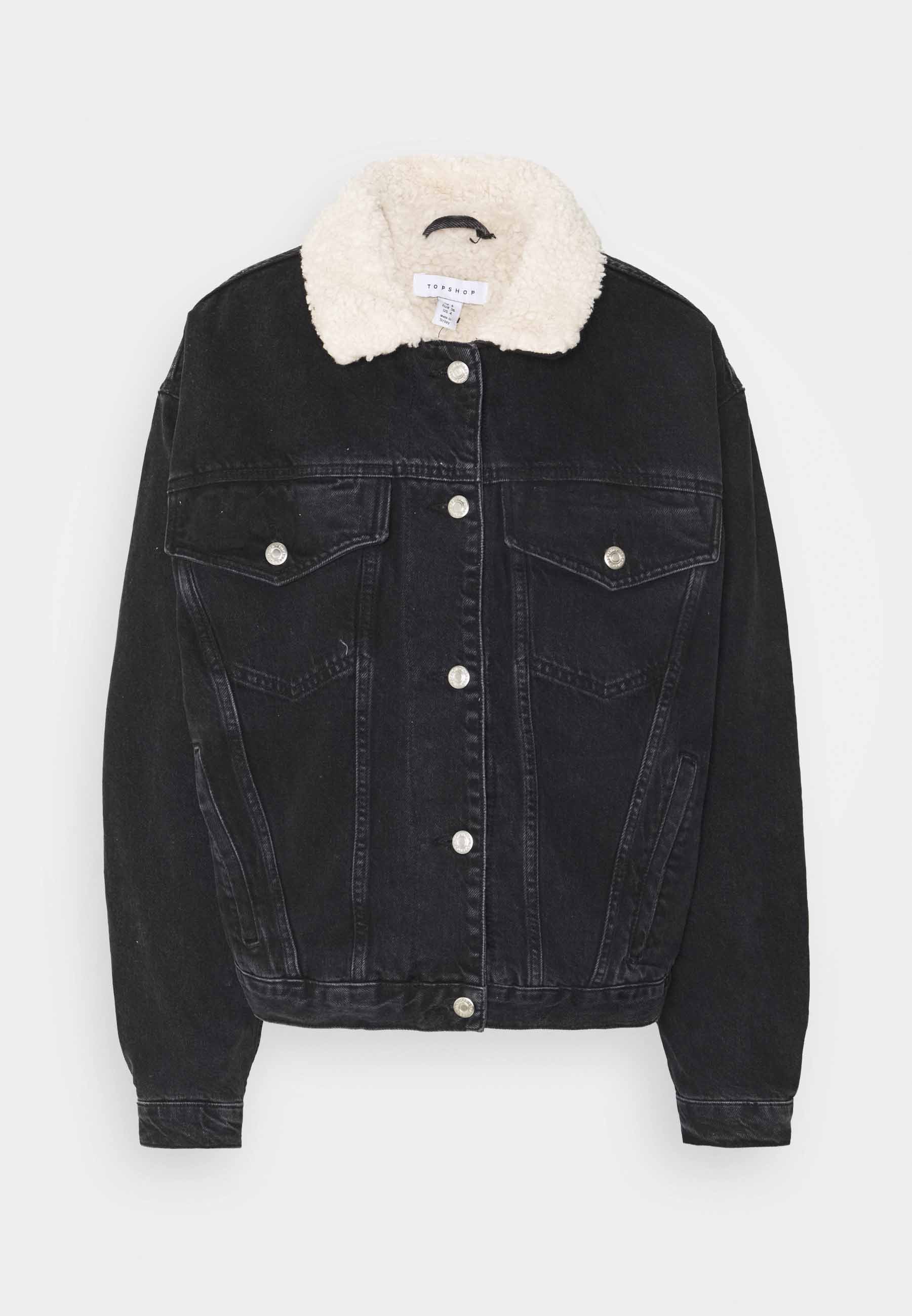 topshop black borg denim jacket