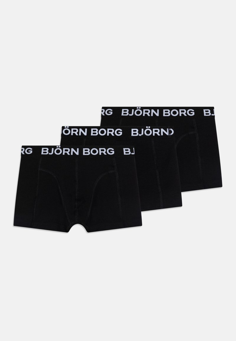 Fekete pamut boxer alsónadrágok három darabos szettben, fehér "BJÖRN BORG" derékrésszel, sima textúrával és klasszikus kialakítással.