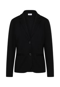Blazer pour femmes noires avec deux boutons, revers en notch et deux poches plates à l'avant, étiqueté "CECIL" à l'intérieur du col.