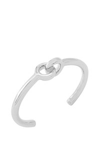 Bracelet en argent avec une finition lisse et polie, accent en lien circulaire et design ouvert pour une taille ajustable.