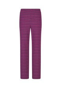 Violette weit geschnittene Hosen mit einem Diamantmuster, elastischem Bund und glatter Textur, die für Komfort und einfachen Tragekomfort ausgelegt sind.