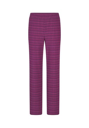Violette weit geschnittene Hosen mit einem Diamantmuster, elastischem Bund und glatter Textur, die für Komfort und einfachen Tragekomfort ausgelegt sind.
