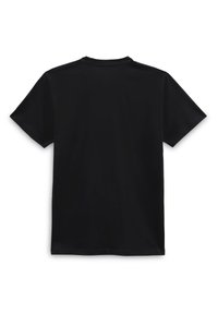 Camiseta negra de manga corta hecha de algodón suave, con cuello redondo y sin patrones ni herrajes visibles.