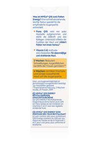 NIVEA Q10 Anti-Falten Energy eye cream packaging features a predominantly white background with blue and yellow text highlighting ingredients and benefits.