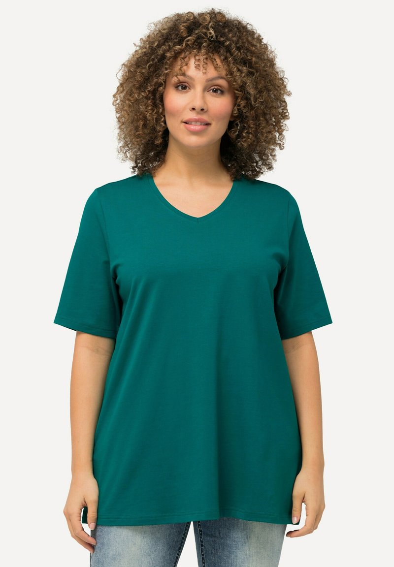 Ulla Popken V-AUSSCHNITT HALBARM - T-shirt basic - classic emerald