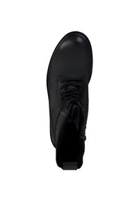 Black leather ankle boot featuring lace-up design, smooth texture, and a fur-lined interior. Includes a side zipper for easy access.