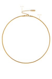 Gold-colored necklace with a fine, twisted design. Length of 40 cm with a 5 cm adjustable chain, featuring a lobster clasp for securing.