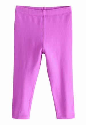 Leggings rosa realizzati in tessuto elasticizzato, con un design aderente, vita elastica e senza cuciture visibili.