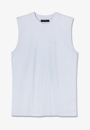 White sleeveless T-shirt made of cotton with a crew neckline and subtle embroidered logo on the chest. Smooth texture, relaxed fit.