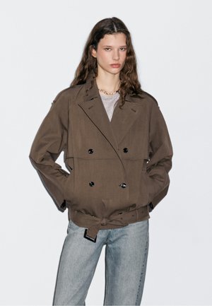 Massimo Dutti SHORT WITH BELT DETAIL - Trenčkot - dark brown