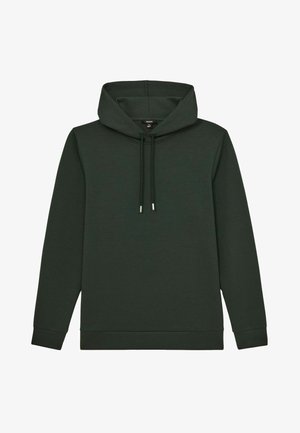 Kapuzensweatshirt in dunkelgrün, aus weichem Stoff gefertigt. Verfügt über lange Ärmel, eine Kängurutasche und eine verstellbare Kordelzug an der Kapuze.