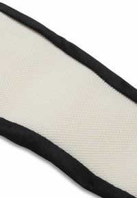 Tappeto bianco texturizzato con un bordo in tessuto nero e resistente. La superficie presenta un motivo a griglia in rilievo per una migliore presa e stabilità.