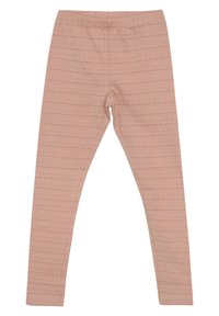 Lyserosa tights med elastisk midjebånd, med vertikale striper og sm�å prikkemønstre gjennom stoffet. Myk tekstur.