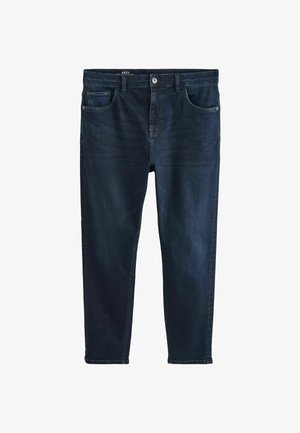 Sötétkék farmernadrág, testhezálló fazonnal, öt zsebből és cipzáros záródásból áll. Finom varrásokkal és klasszikus vastagsággal rendelkezik.