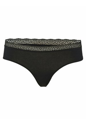Zwarte katoenen bikini met een met kant afgewerkte tailleband. Heeft een gladde textuur en een lage pasvorm voor comfort en een goede fit.