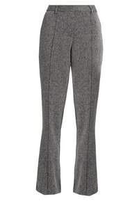 Grå strukturerade skräddarsydda byxor med framfals, bälteshällor och raka, lätt utställda ben.