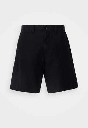 Pantaloni scurți negri dintr-un material ușor, cu o croială lejeră, având închidere cu button, bucle pentru curea și buzunare laterale.