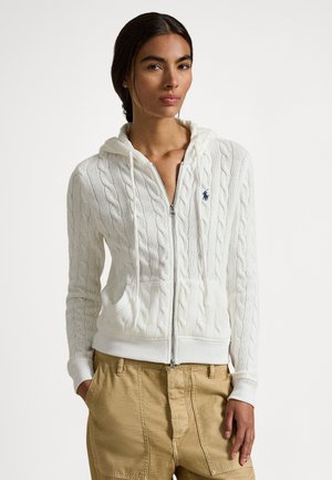CABLE KNIT COTTON FULL ZIP HOODIE - Jopica - white