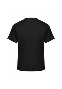 Sort kortærmet t-shirt med klassisk rund hals. Stoffet virker glat med en ensfarvet farve uden synlige mønstre eller detaljer.