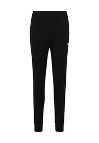 Zwarte katoenen sweatpants met een tapers ontwerp, een elastische tailleband en ribgebreide boorden. Voorzien van een klein rood en wit logo bij de heup.