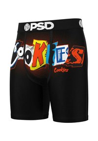  svarte boxertruser med fargerik "Cookies" grafisk design, med svart elastisk midjebånd og prikkete tekstur for ekstra stil.