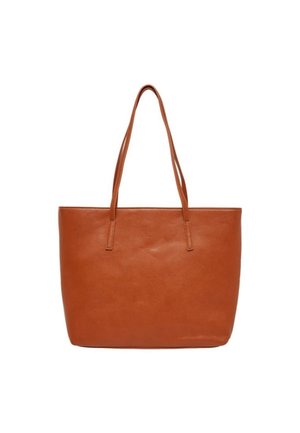 Sac cabas en cuir marron avec deux longues anses, forme rectangulaire, texture lisse et sans décorations ni fermetures visibles.