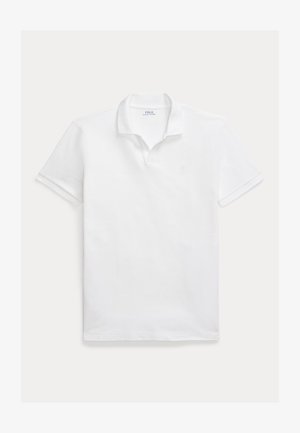 Weißes Poloshirt aus Baumwolle. Verfügt über einen klassischen Kragen, kurze Ärmel und ein gesticktes Logo auf der Brust. Glatte, leichte Struktur.