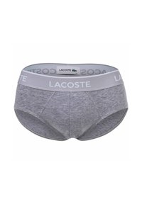 Grijze boxershorts van een katoenmix, met een brede elastische tailleband met het 'LACOSTE' logo en een gladde, gestructureerde oppervlakte.