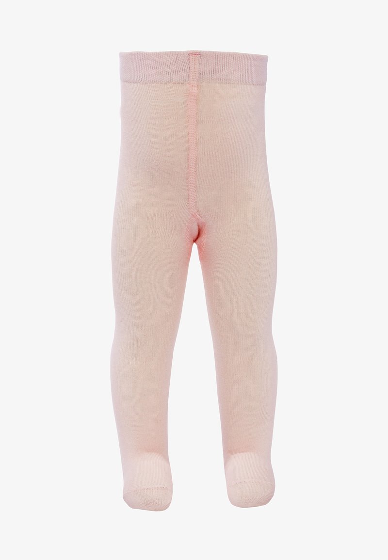 Baumwollene rosa Strumpfhosen mit einem gerippten Bund, glatter Textur und nahtlosem Design. Verfügt über geschlossene Füße und eine klassische Form.