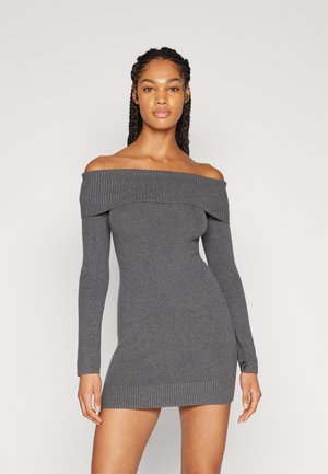 OFF THE SHOULDER SWEATER DRESS - Tubino - DARK HEATHER GREY