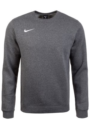 Koksgrå Nike crewneck sweatshirt med lange ærmer og hvid Nike swoosh-logo på venstre bryst.
