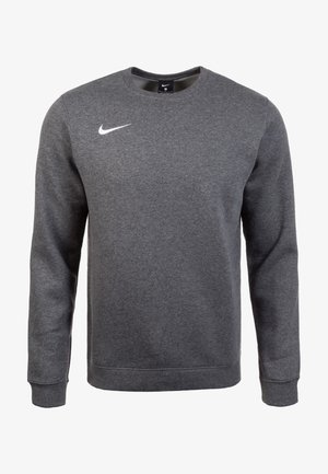 Sweat-shirt Nike gris charbon à col rond, manches longues et logo Nike swoosh blanc sur la poitrine gauche.