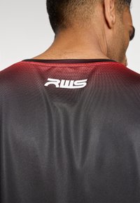 Black sports jersey with red gradient at the top. Features smooth, breathable fabric and a white logo "RWS" on the back near the neckline.