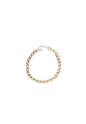 Collana in oro con maglie rettangolari intrecciate, finitura texturizzata e chiusura regolabile per una vestibilità sicura.