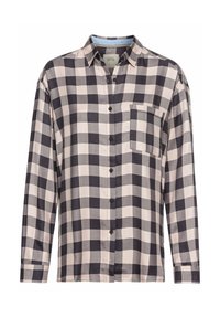Langdurige checkered shirt in grijstinten en wit, met een knoopsluiting aan de voorkant, kraag en een borstzak. Gemaakt van lichtgewicht stof.