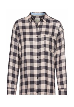 Langdurige checkered shirt in grijstinten en wit, met een knoopsluiting aan de voorkant, kraag en een borstzak. Gemaakt van lichtgewicht stof.
