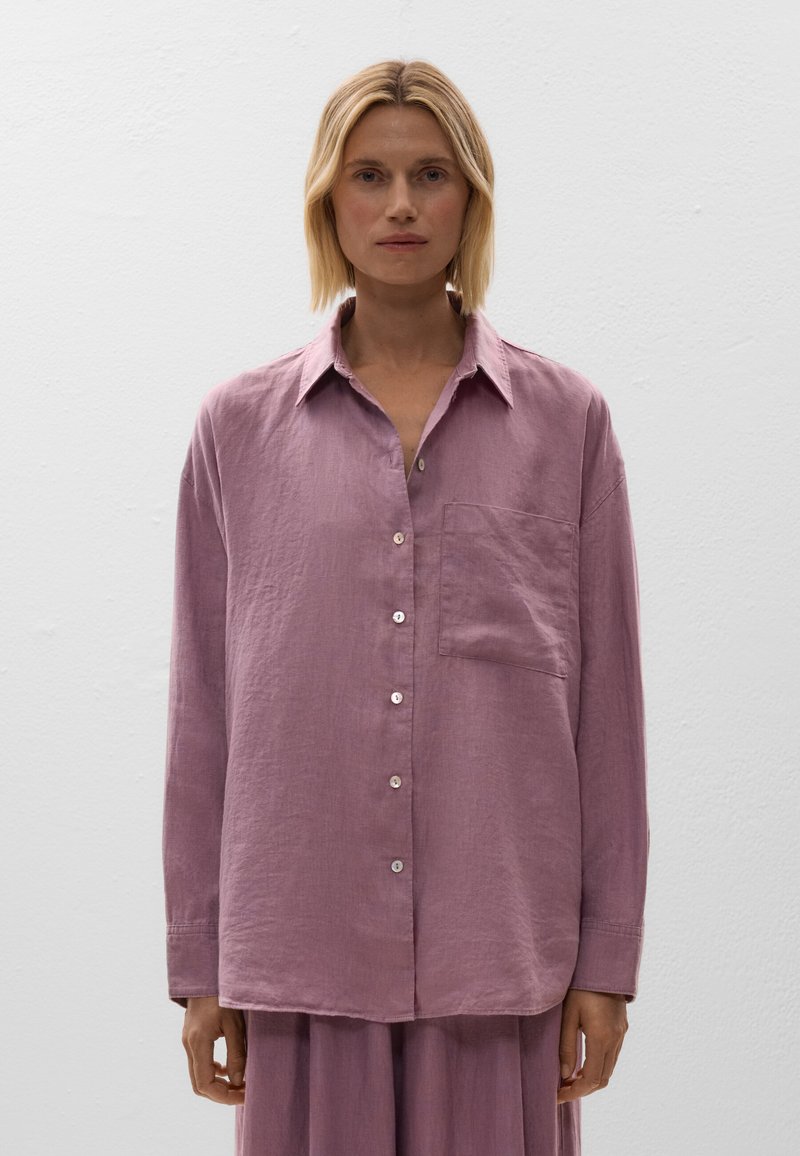 OYSHO - LINEN RELAXED - Button-down blouse - mottled purple, Enlarge