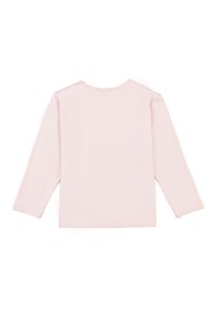 Helles rosa Langarmshirt aus weicher Baumwolle, mit Rundhalsausschnitt und einfachem, nahtlosem Design ohne sichtbare Muster oder Akzente.