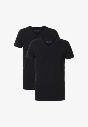 Sorte v-hals t-shirts, to-pak, lavet af blødt bomuld. Korte ærmer, normal pasform, ensfarvet design uden mønstre eller udsmykninger.
