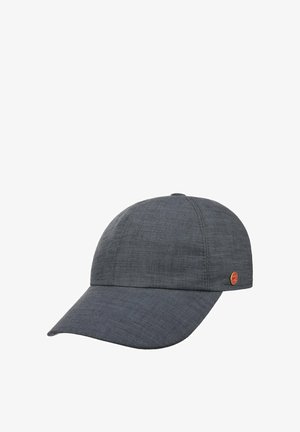 Dark gray baseball cap with a curved brim and a small round red and gold logo on the side panel.