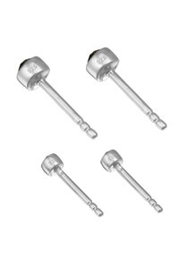 Vier silberne Metallohrringe mit polierter Oberfläche, featuring abgerundete Oberteile und einem langen Steg, gekennzeichnet mit "92.5", was auf Sterling Silber hinweist.