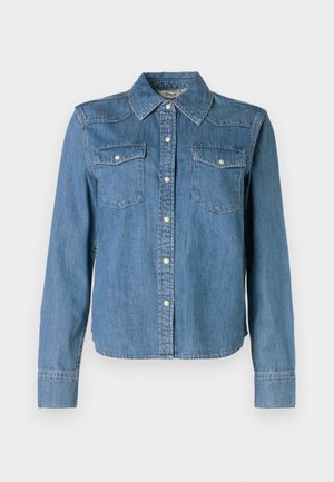 Die Denim-Hemd zeichnet sich durch einen hellblauen Farbton, einen klassischen Kragen und zwei Brusttaschen aus. Es hat Druckknöpfe und lange Ärmel mit Knopfmanschetten.