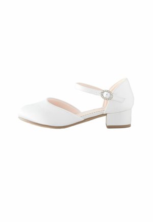 Ankle strap ballet pumps - white stain resistant satin