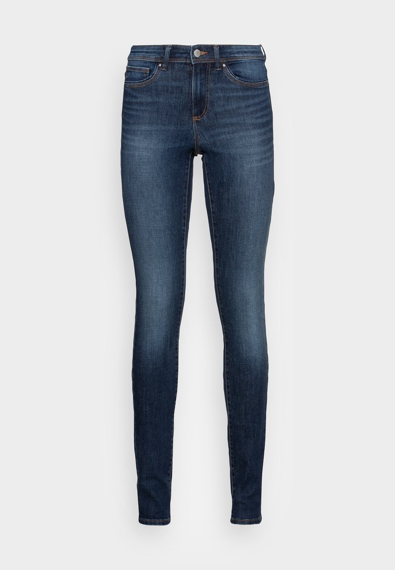Smaljeans i mørkt denim med en lett falming. Har et klassisk fem-lommers design, knappelukking og smale benåpninger.