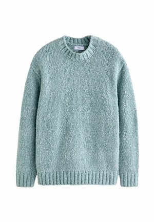 Helles türkisfarbenes Strickpullover mit Rundhalsausschnitt, gerippten Bündchen und Saum. Aus strukturiertem Garn gefertigt, bietet er ein gemütliches Design, das sich ideal für die Freizeit eignet.