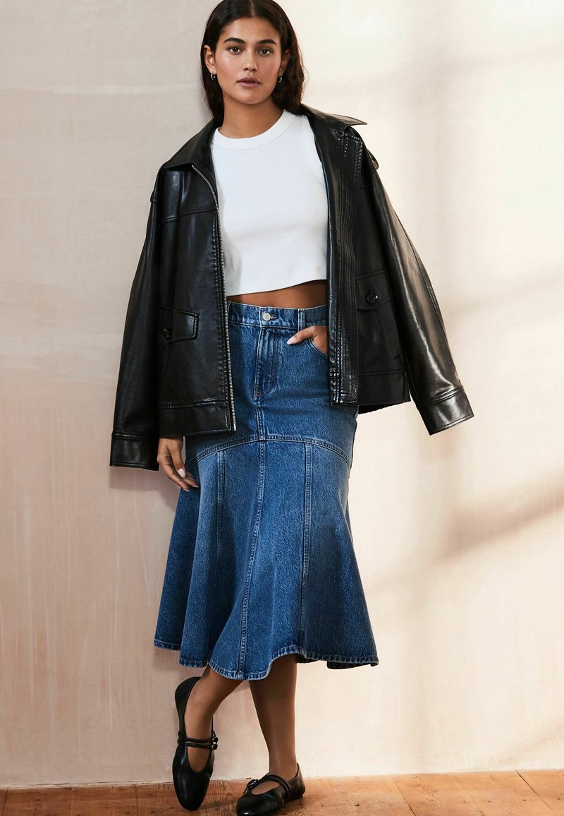 Allegra K Donna Gonna di Jeans Lavata A Coda di Pesce Gonna Midi in Denim con Vita Alta Azzurro XS